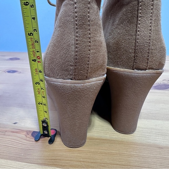 Merona | Tan Faux Suede Wedge Ankle Booties | Lace-Up | Size 11 - Picture 3 of 8